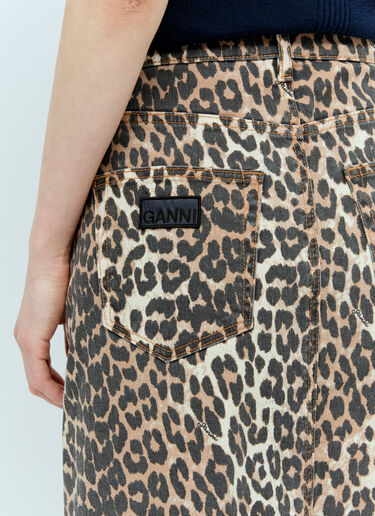 GANNI Leopard Denim Maxi Skirt Brown gan0256004