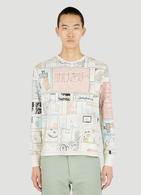 Eckhaus Latta 그래픽 랩트 롱 슬리브 T-셔츠 Beige eck0151005