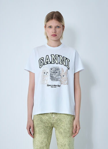 GANNI Logo Motif T-Shirt White gan0261002