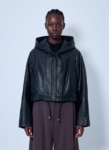 LN-CC® - Sportmax: Hooded Leather Jacket - Black Sportmax Hooded Leather Jacket Black spx0266002