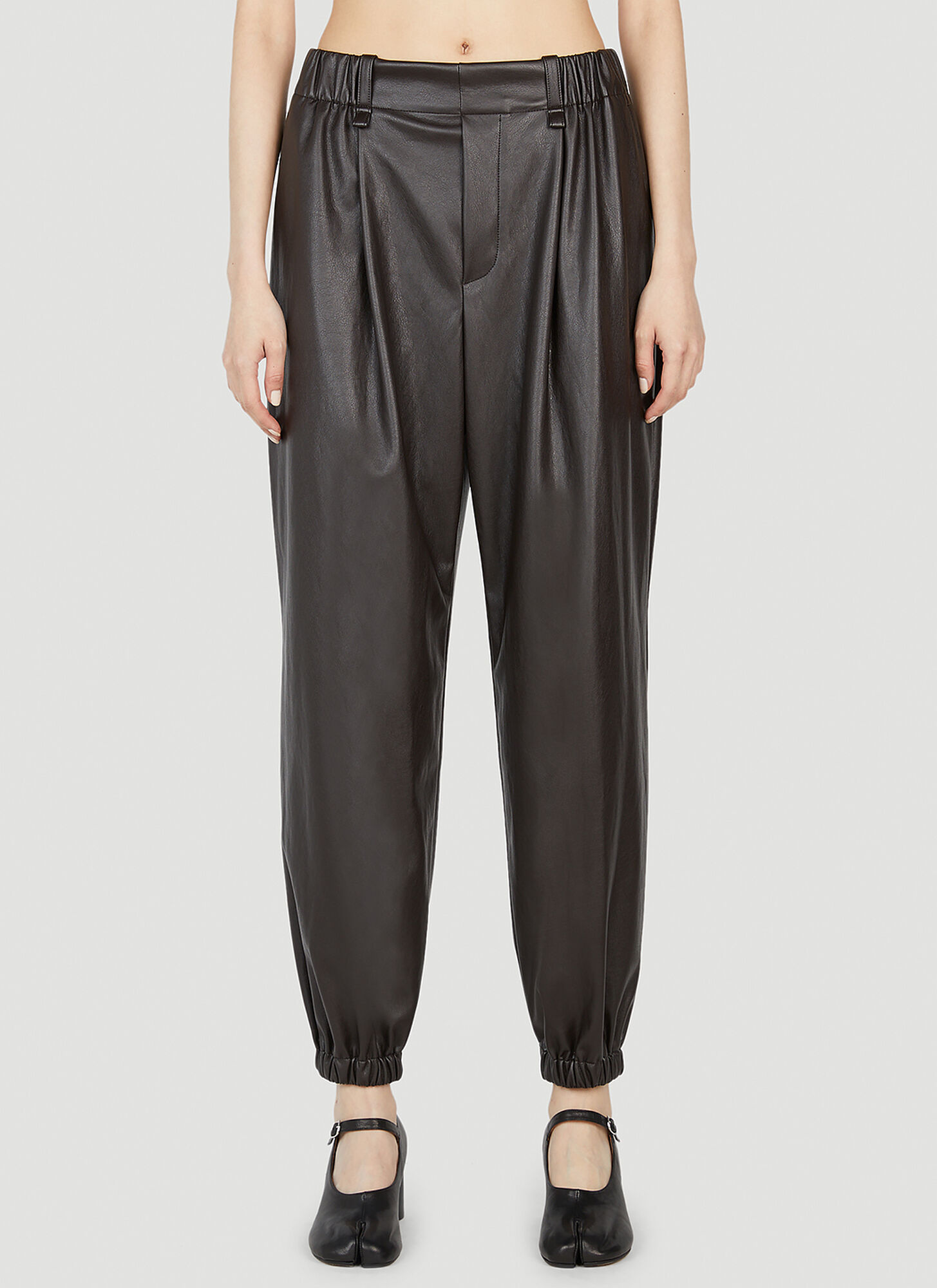 Issey Miyake Faux-leather Jogger Pants In Brown