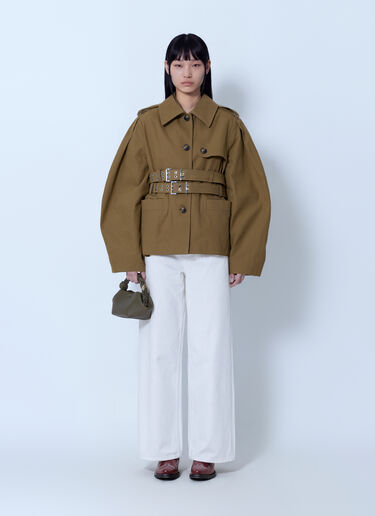 LN-CC® - GANNI: Workwear Canvas Short Peplum Jacket - Khaki GANNI Workwear Canvas Short Peplum Jacket Khaki gan0265016