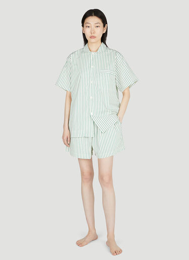 Tekla Clover Stripe Short Sleeve Pyjama Shirt Green tek0353016