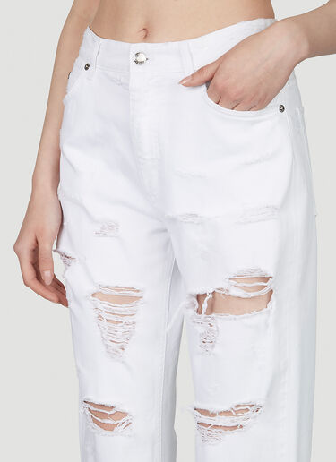 Dolce & Gabbana Logo Plaque Distressed Jeans White dol0253007
