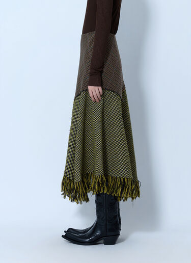 LN-CC® - GANNI: Woollen Check Patchwork Long Skirt - Green GANNI Woollen Check Patchwork Long Skirt Green gan0266014