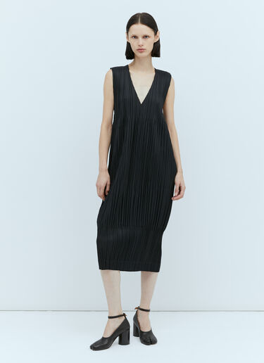 Pleats Please Issey Miyake V Neck Pleated Dress Black plp0254005