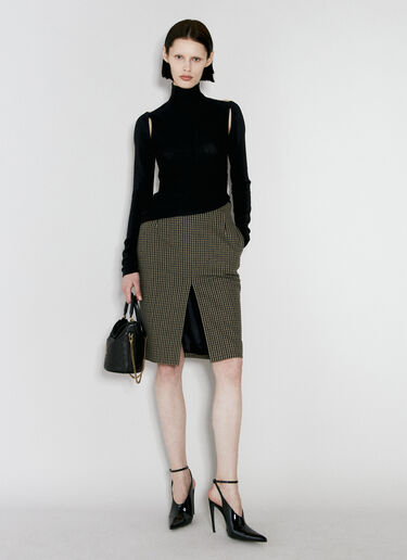 Saint Laurent 羊毛混纺格纹中长半身裙  米色 sla0254125