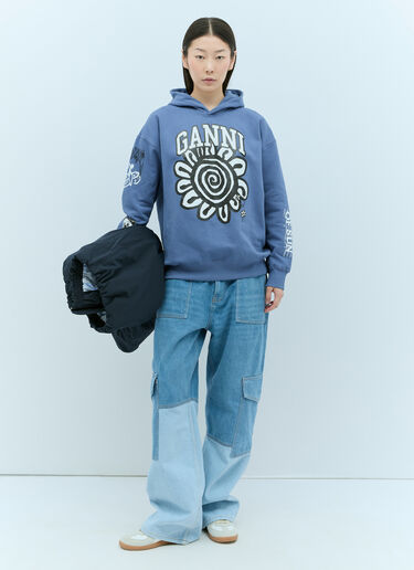 GANNI Isoli Mega Flower Oversized Hooded Sweatshirt Blue gan0255037