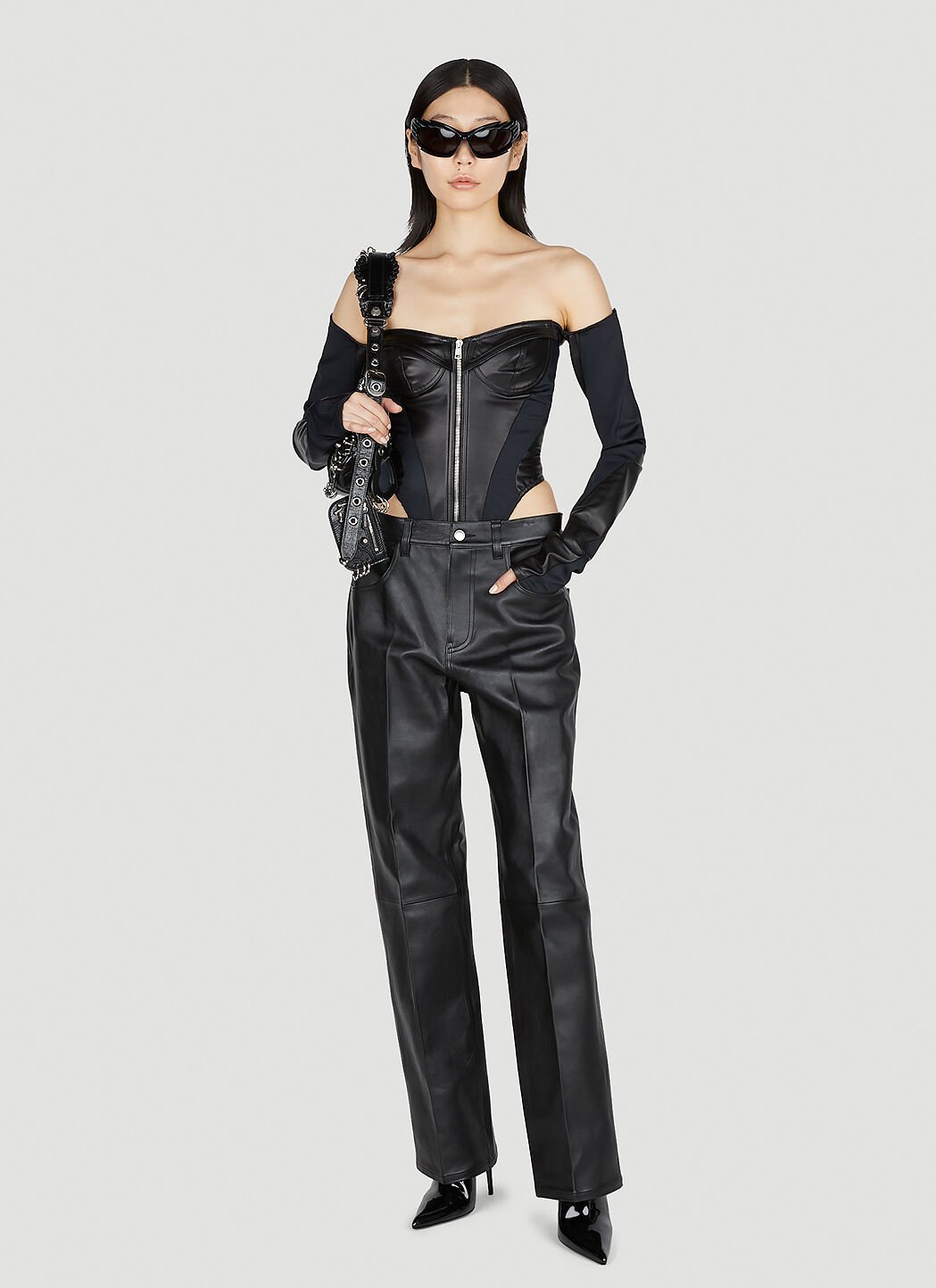 Mugler Leather Sculpted Bodysuit in Black LN CC