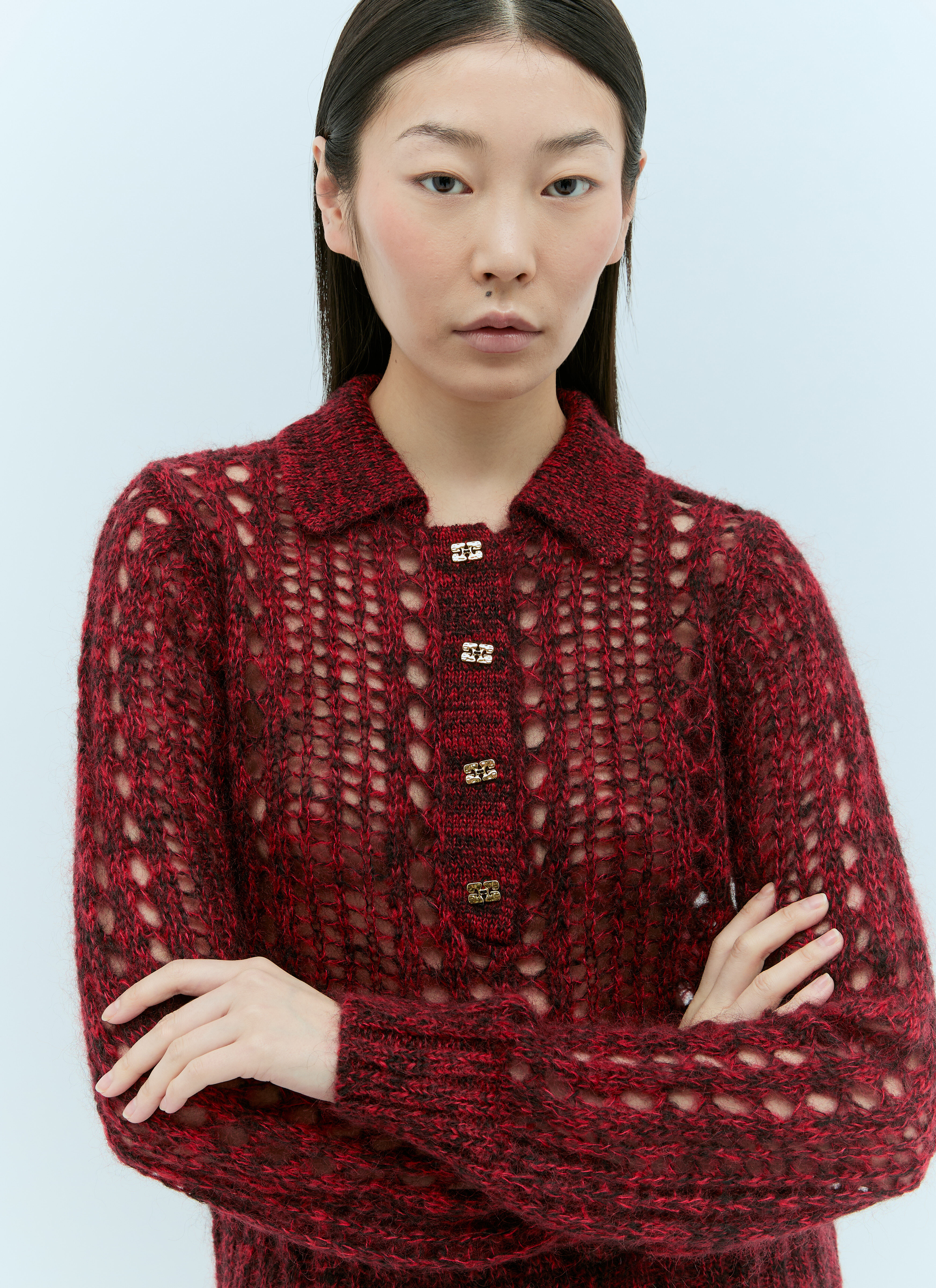 GANNI Mohair Lace Polo Sweater in Red für Damen | LN-CC®
