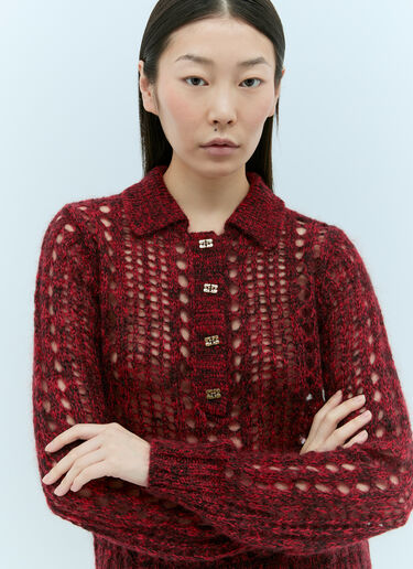 GANNI Mohair Lace Polo Sweater Red gan0255032