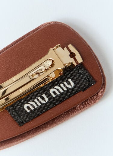 Miu Miu Logo Plaque Satin Hair Clip Brown miu0259038