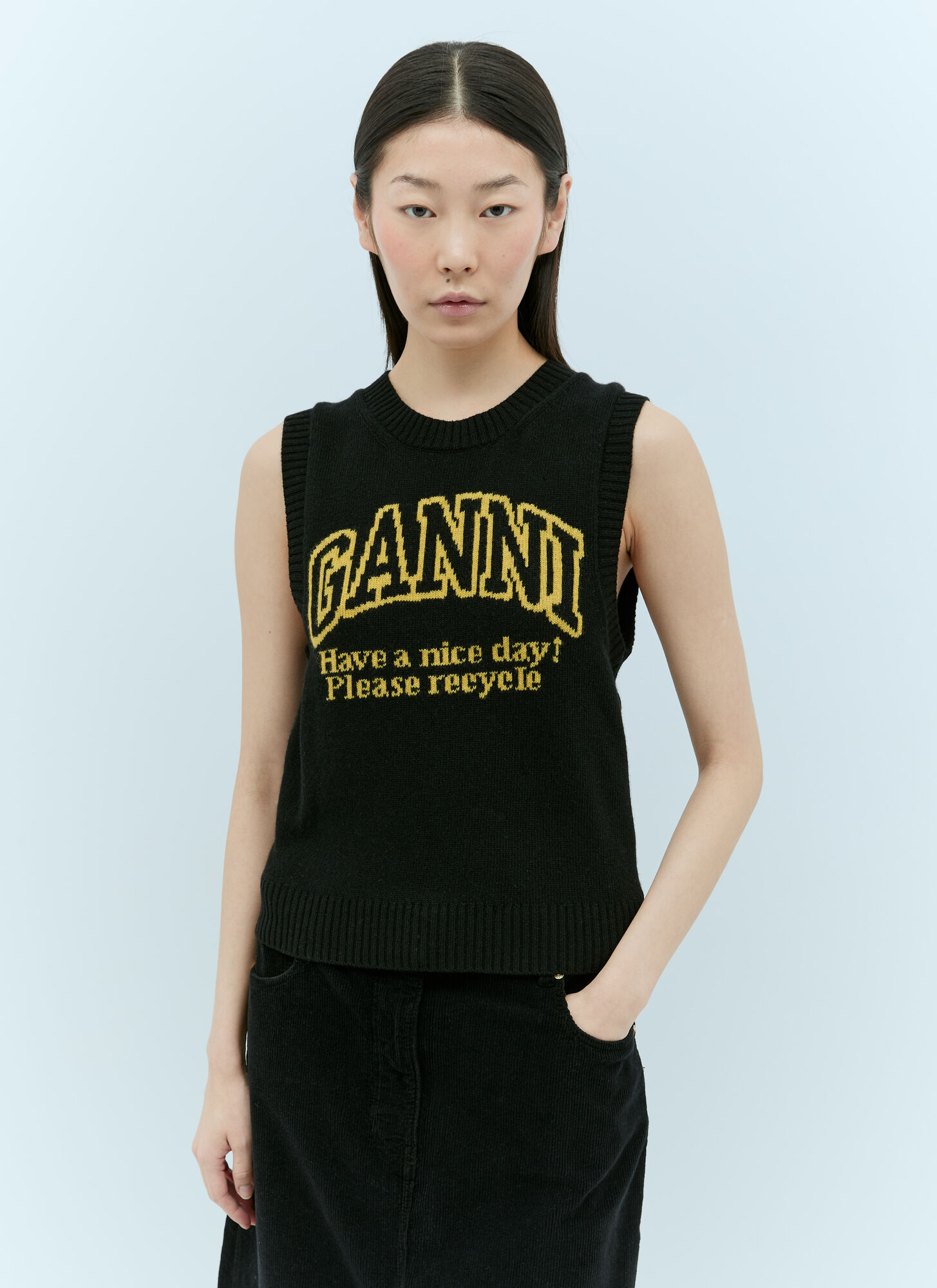 Shop Ganni Graphic O-neck Vest In Black