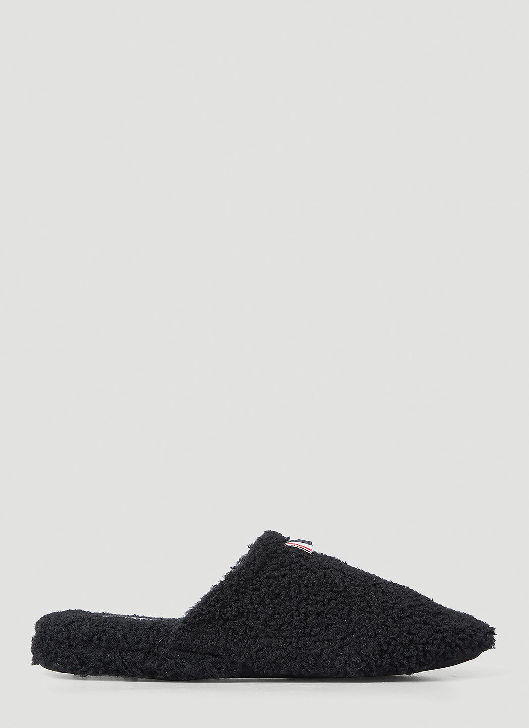 Thom Browne 徽标标签羊毛皮拖鞋 黑 thb0153008