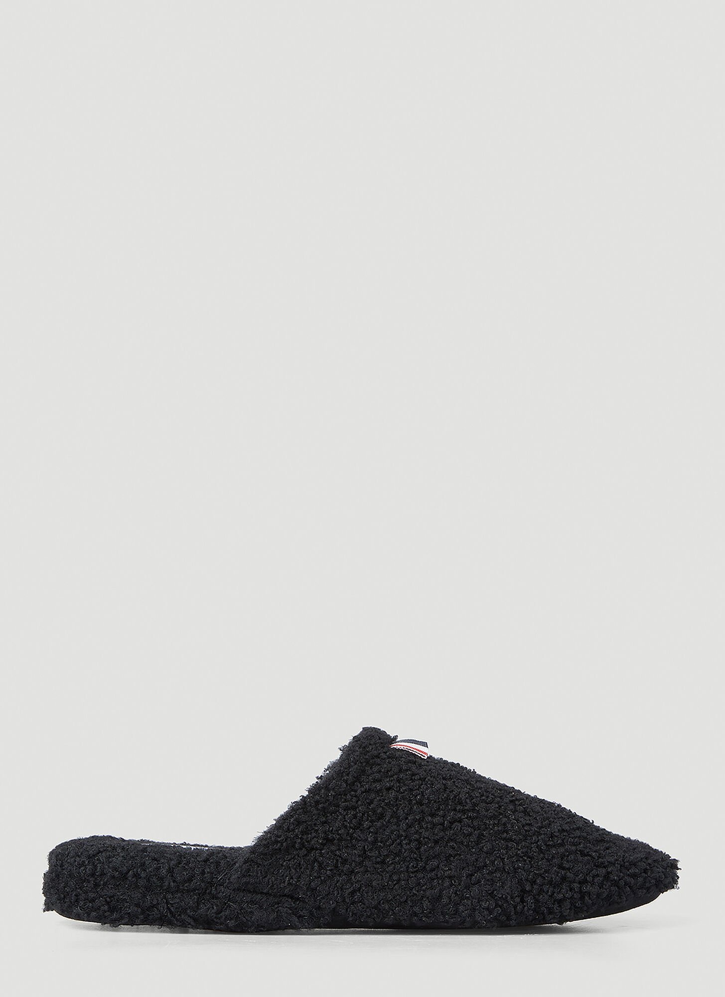 Thom Browne Logo Tab Shearling Slippers Male Black