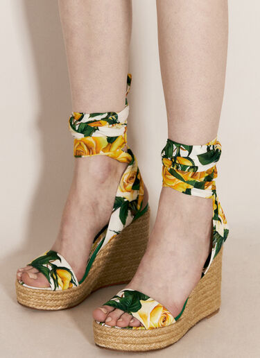 Dolce & Gabbana Printed Charmeuse Wedges Yellow dol0255028