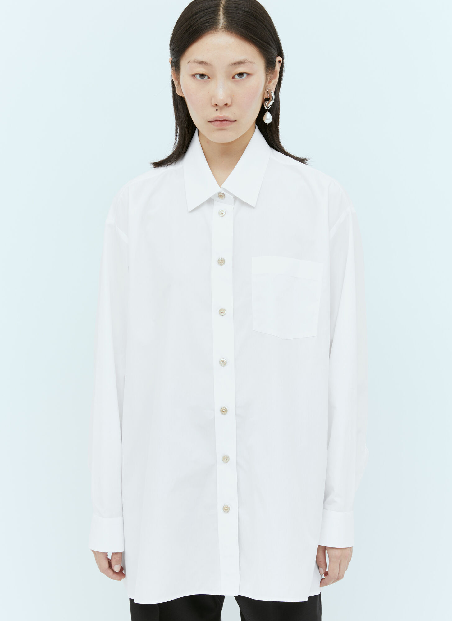 Shop Gucci Logo Embroidery Cotton Shirt In White