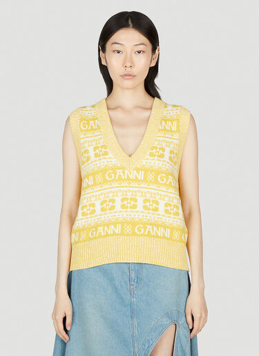 GANNI Logo Sweater Vest Yellow gan0253002