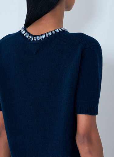 Prada Wool and Cashmere Crew-Neck Sweater Blue pra0263005