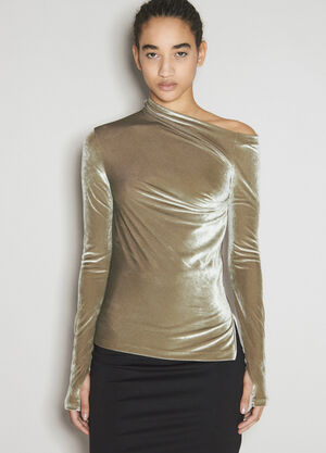 Helmut Lang Velvet Asymmetrical Top Green hlm0254006