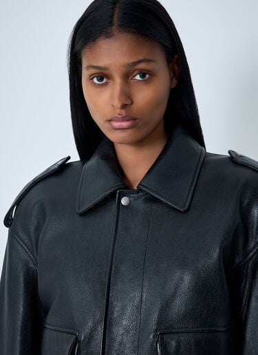 Saint Laurent Grained Leather Jacket Black sla0261011