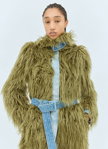 Dries Van Noten Faux Fur And Denim Coat Green dvn0258001