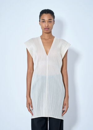 Pleats Please Issey Miyake Sleeveless Pleated Tunic Beige plp0265005