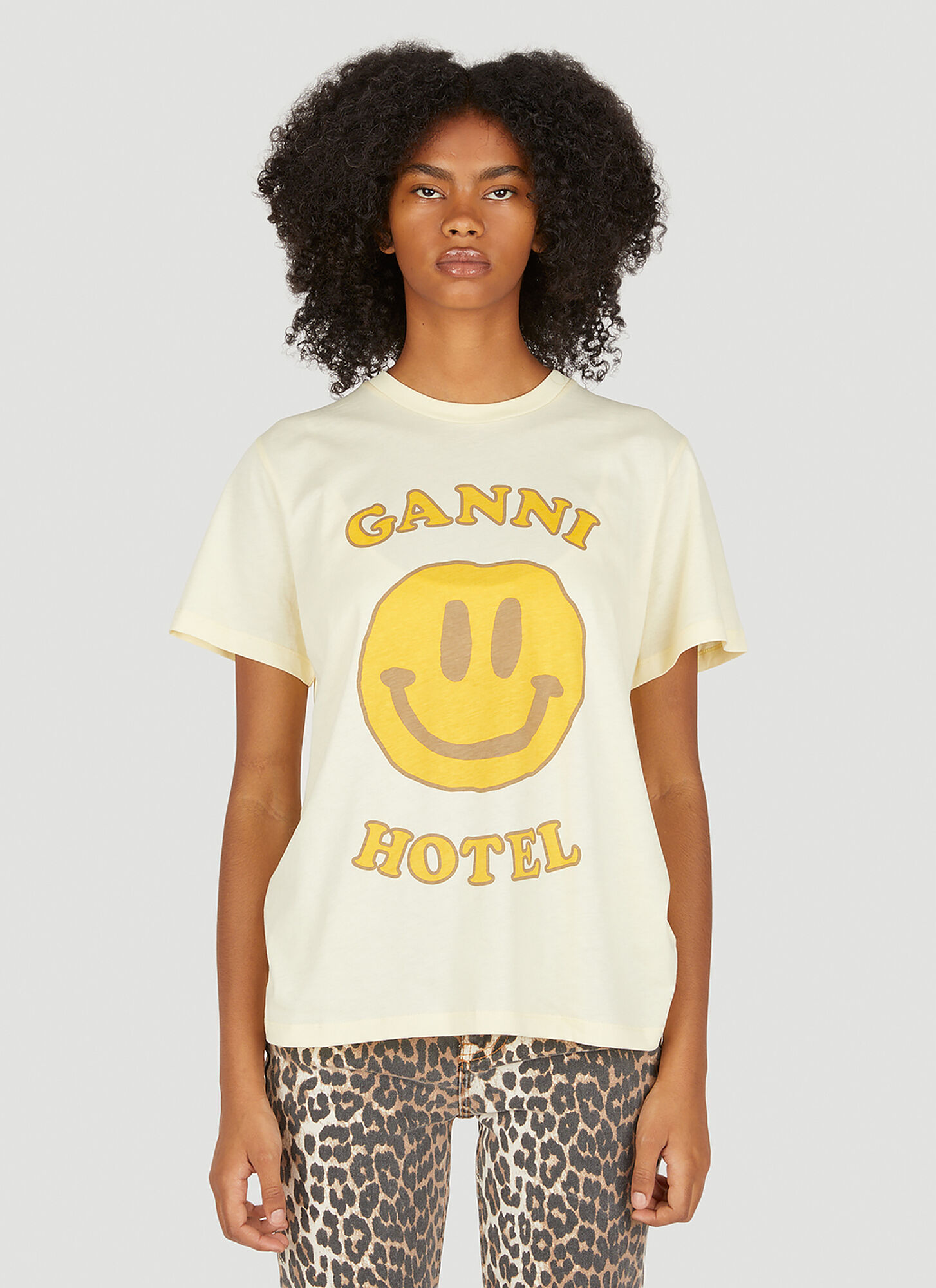 Shop Ganni Hotel T-shirt In Beige