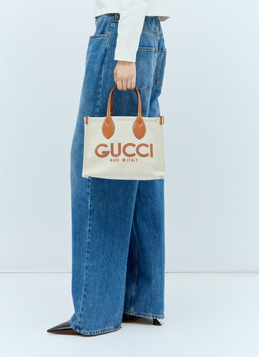 Gucci Logo Print Canvas Tote Bag Beige guc0255166