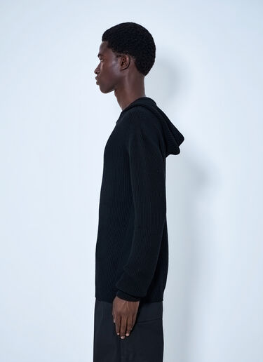 LN-CC® - Rick Owens: Ribbed Knit Zip Hoodie - Black Rick Owens Ribbed Knit Zip Hoodie Black ric0165066