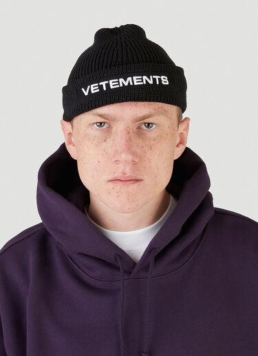 Vetements Logo Beanie Hat Black vet0146028