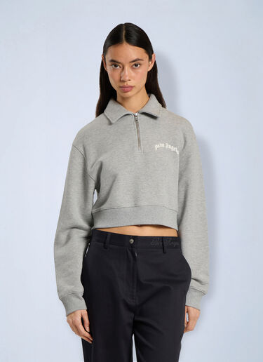 LN-CC® - Palm Angels: Curved Logo Crop Polo Crew Long Sleeve - Grey Palm Angels Curved Logo Crop Polo Crew Long Sleeve Grey pma0266226