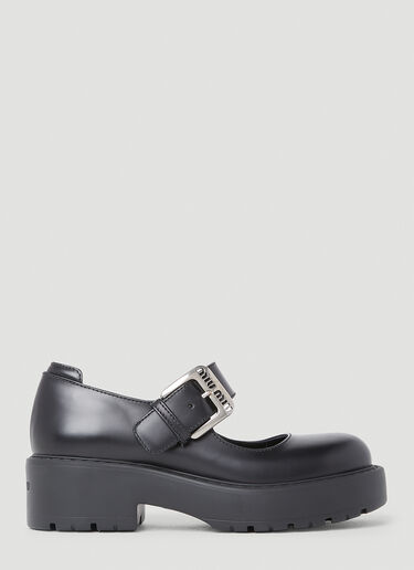 Miu Miu Logo Buckle Mary Jane Platforms Black miu0250050