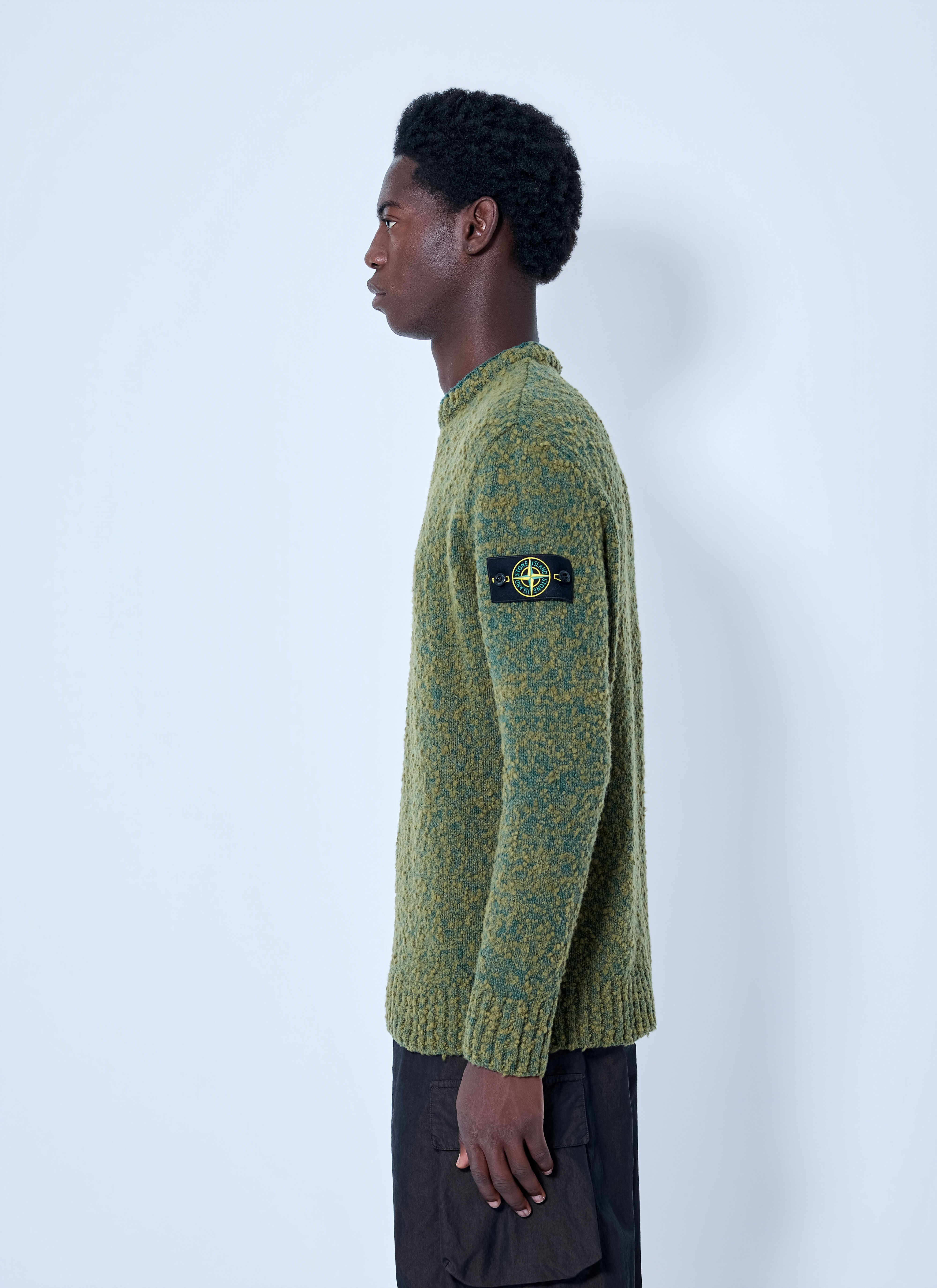 Stone Island Men's' Crewneck Textured Knit Sweater in Green | LN-CC®