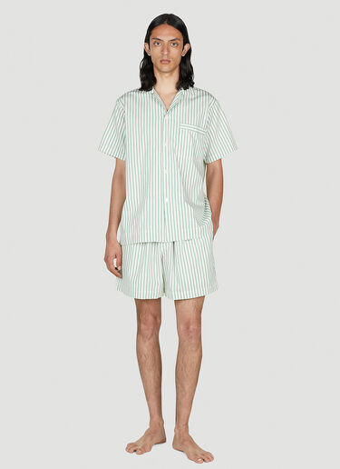 Tekla Clover Stripe Short Sleeve Pyjama Shirt Green tek0353016