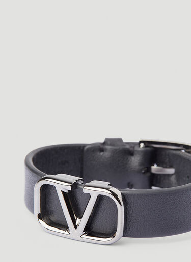 Valentino V Logo Wide Leather Bracelet Black val0145030