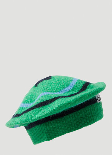 GANNI Stripe Knit Beret Green gan0249028