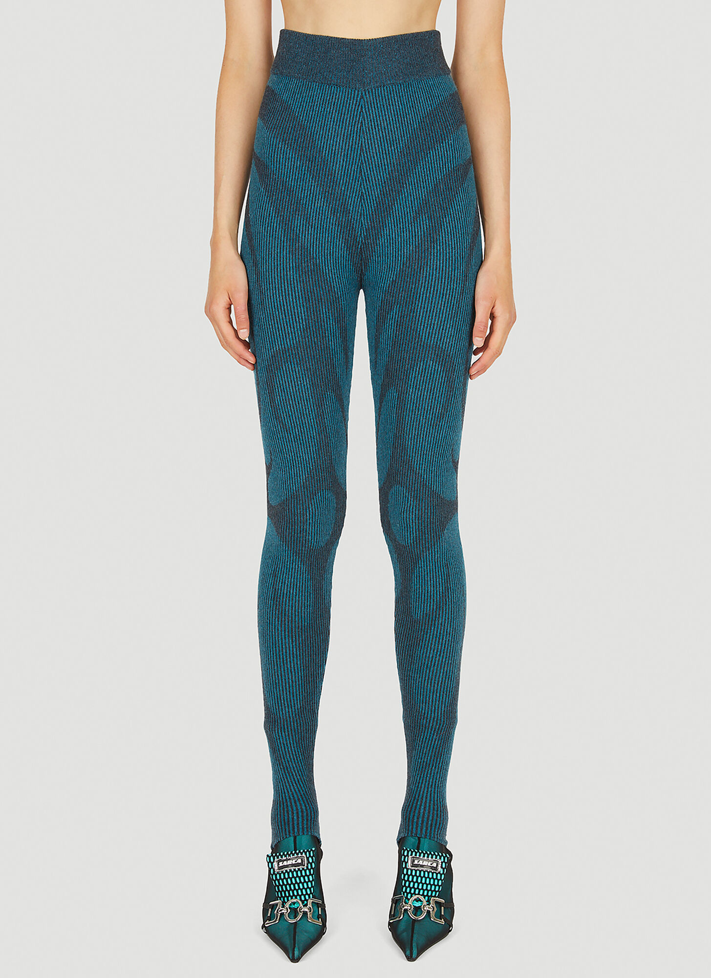 Shop Paolina Russo Illusion Knit Leggings In Blue