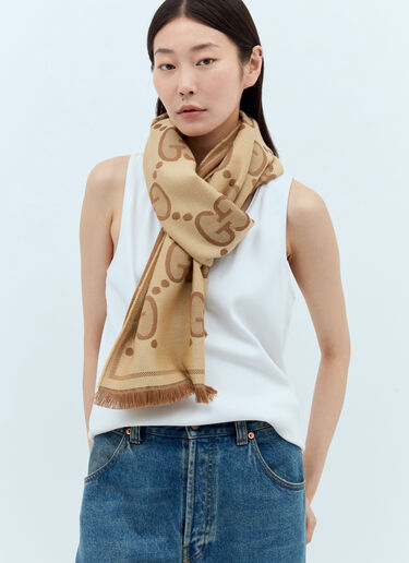 Gucci GG Jacquard Wool Scarf Brown guc0245239