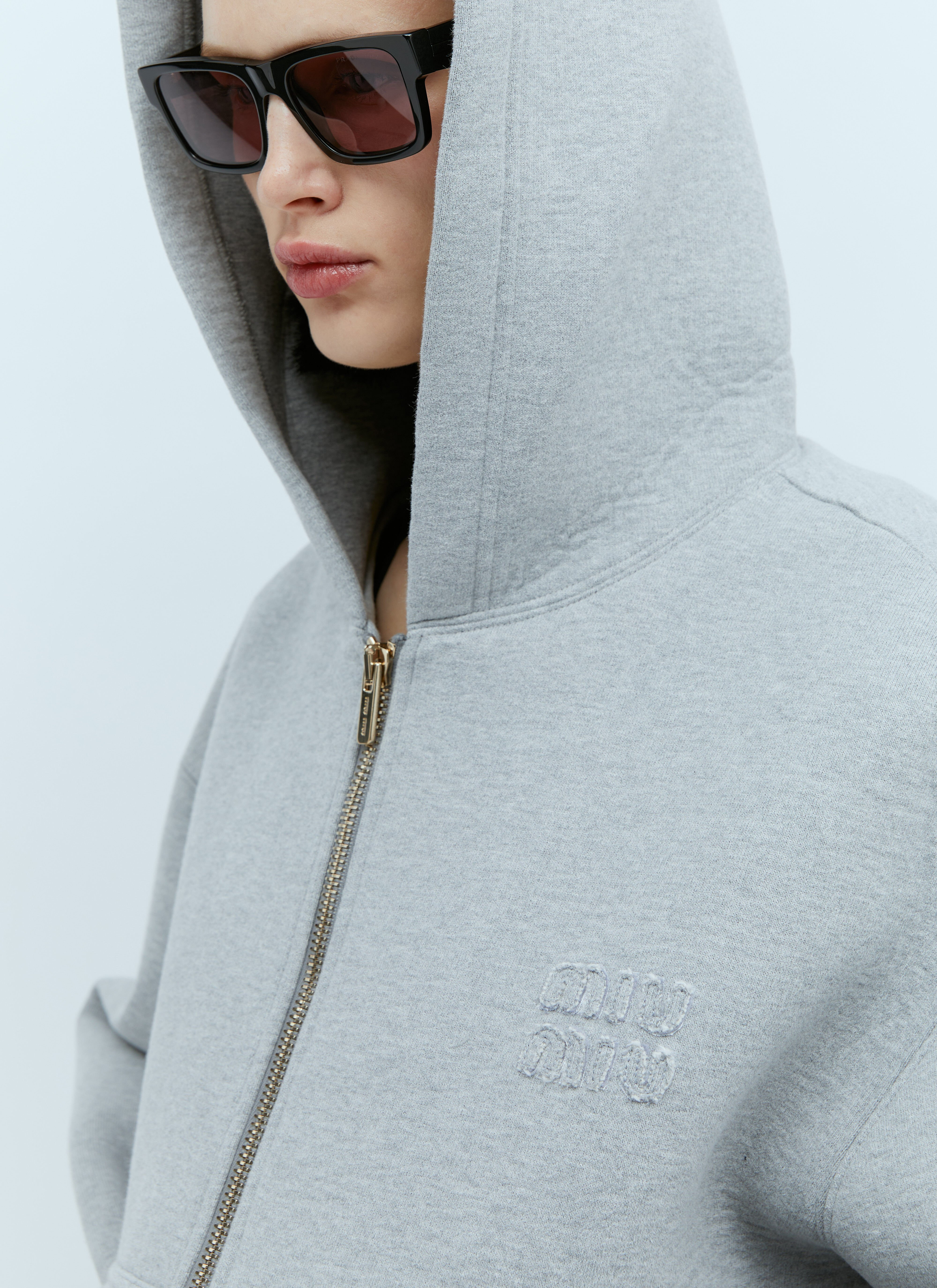 Miu Miu Embossed Logo Hooded Sweatshirt in Grey fur Damen LN CC