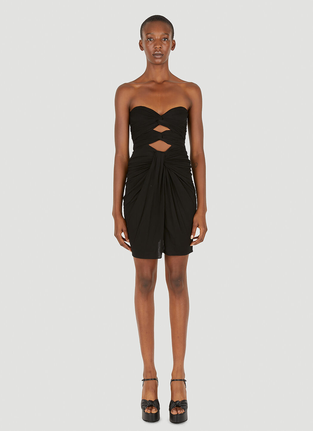 Saint Laurent Gathered Cut Out Dress in Black LN CC