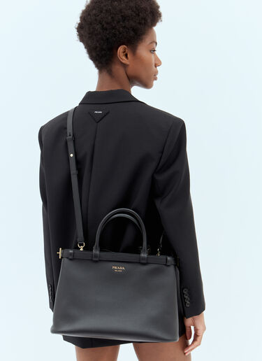 Prada Buckle Medium Leather Handbag Black pra0258039