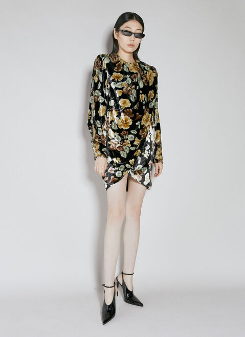 Saint Laurent Floral Velvet Dress Black sla0253035