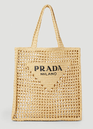 Prada Raffia Logo Tote Bag in Beige