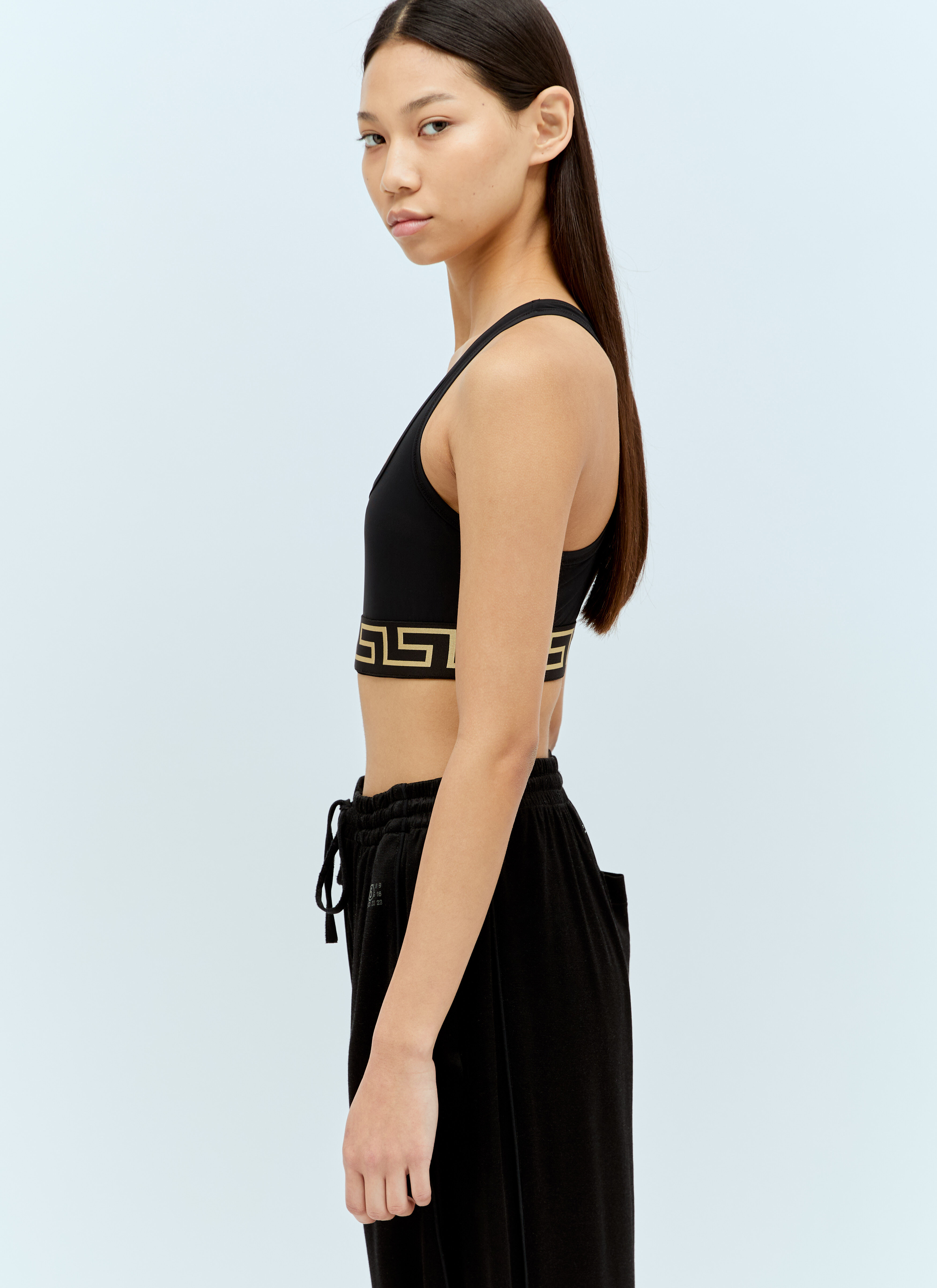 Versace Greca Trim Sports Bra in Black LN CC