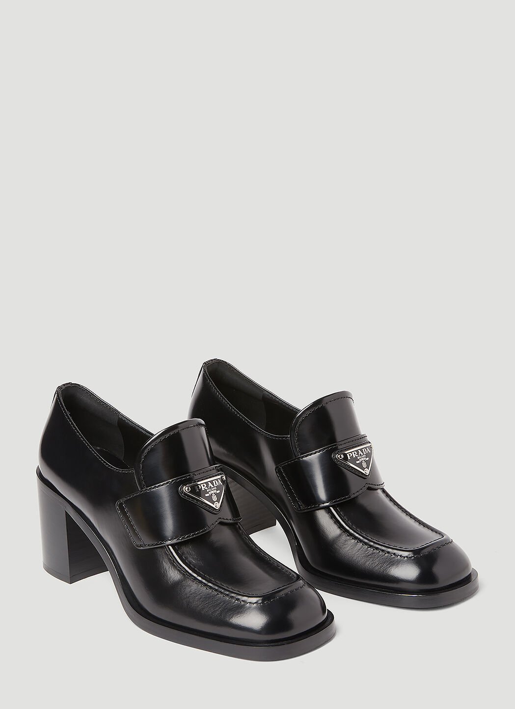 Prada logo plaque chunky heel loafers 2025