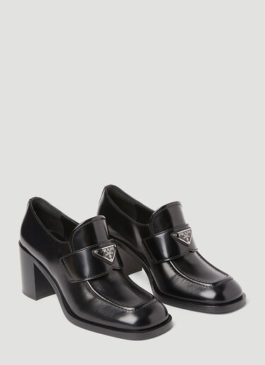 Prada Logo Plaque Heeled Loafers Black pra0254019