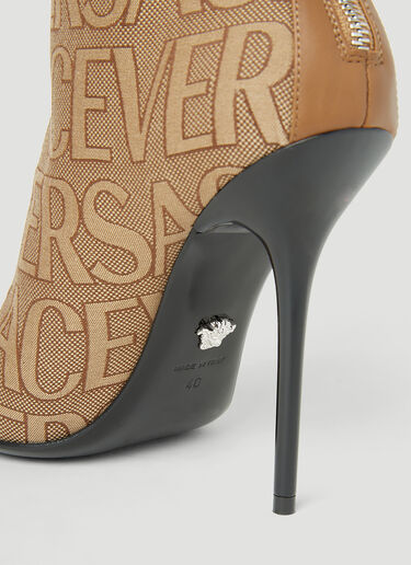 Versace Logo Jacquard High Heeled Boots Beige vrs0253026