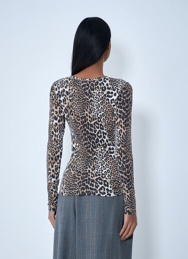 GANNI Leopard Print Long Sleeve Top Brown gan0263065