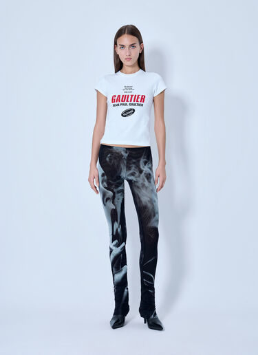 LN-CC® - Jean Paul Gaultier: Mesh Printed Smoking Women Flare Pants - Black Jean Paul Gaultier Mesh Printed Smoking Women Flare Pants Black jpg0266018